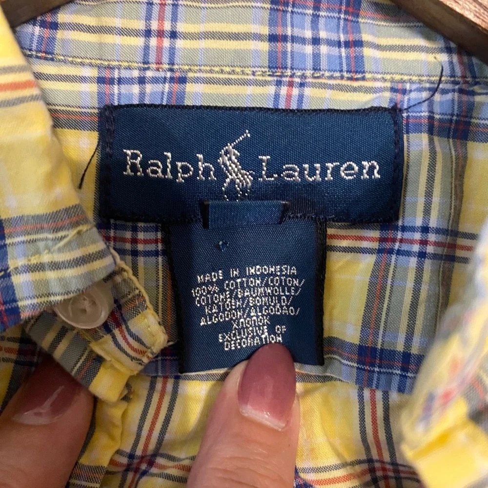 Ralph Lauren Kids Yellow Blue Plaid Long Sleeve Button Down Shirt Size 5